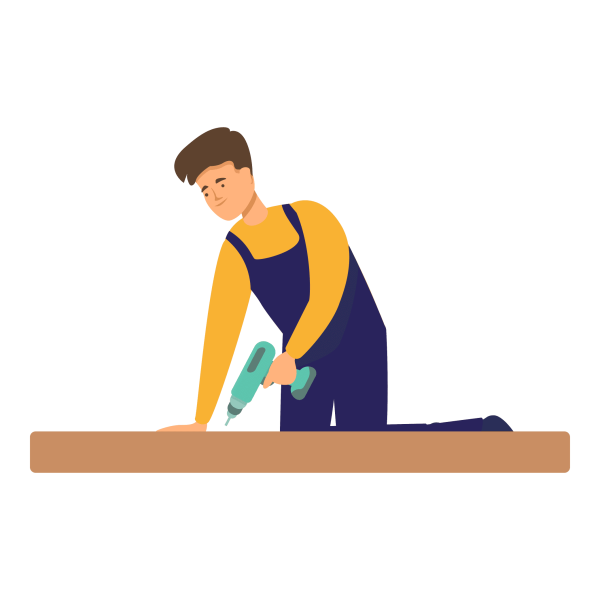 menuisier posant une terrasse bois dans le Morbihan